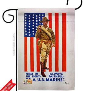 First in The Fight Garden Flag - 2pcs Pack Armed Forces Marine Corps USMC Semper Fi United State American Military Veteran Retire - House Banner Small Yard Gift Double-Sided Made USA 13 X 18.5