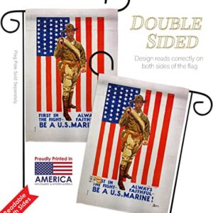 First in The Fight Garden Flag - 2pcs Pack Armed Forces Marine Corps USMC Semper Fi United State American Military Veteran Retire - House Banner Small Yard Gift Double-Sided Made USA 13 X 18.5