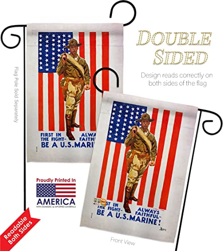 First in The Fight Garden Flag - 2pcs Pack Armed Forces Marine Corps USMC Semper Fi United State American Military Veteran Retire - House Banner Small Yard Gift Double-Sided Made USA 13 X 18.5