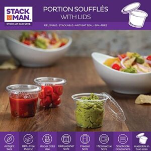 [4 oz -100 Count] Disposable Mini Plastic Souffle Cups with Lids- Jello Shot Cups, Jell-O Portion Cups, 4 Ounce Dipping Sauce Ramekins, Salad Dressing Container Cup ,Small Plastic Condiment Containers