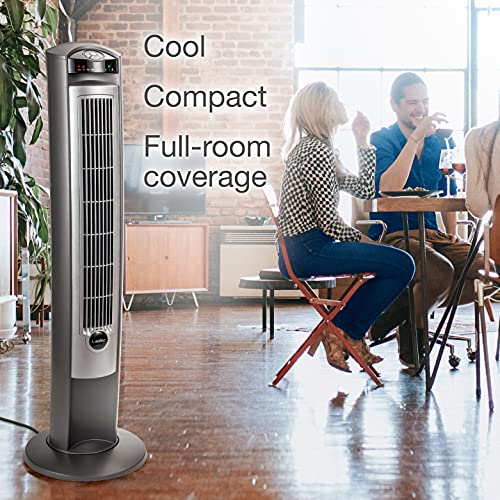 Lasko 1885 18" Cyclone Pedestal Fan with Remote Control, 18 inches White & Portable Electric 42" Oscillating Tower Fan with Nighttime Setting, Timer and Remote Control, Silver T42951