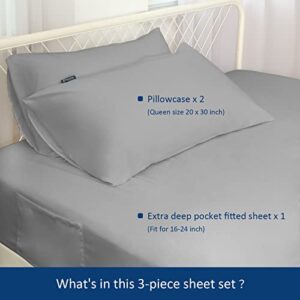 Extra Deep Pocket Sheet Sets for Air Mattress - Deep Pocket Sheets Queen Size Sets - Sheets with Pockets on Side - Easily Fits Extra Deep 16 in to 24 in Pillow Top (Grey)