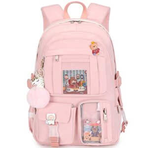 laptop backpacks 16 inch school bag college backpack large travel daypack kawaii bookbags for teens girls women students (pink)