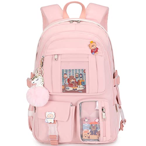 Laptop Backpacks 16 Inch School Bag College Backpack Large Travel Daypack Kawaii Bookbags for Teens Girls Women Students (Pink)