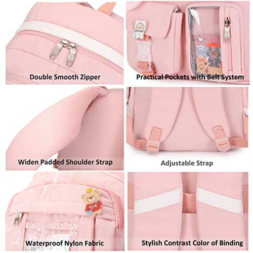 Laptop Backpacks 16 Inch School Bag College Backpack Large Travel Daypack Kawaii Bookbags for Teens Girls Women Students (Pink)