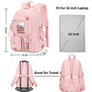 Laptop Backpacks 16 Inch School Bag College Backpack Large Travel Daypack Kawaii Bookbags for Teens Girls Women Students (Pink)