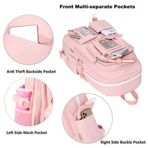 Laptop Backpacks 16 Inch School Bag College Backpack Large Travel Daypack Kawaii Bookbags for Teens Girls Women Students (Pink)