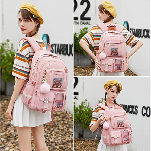 Laptop Backpacks 16 Inch School Bag College Backpack Large Travel Daypack Kawaii Bookbags for Teens Girls Women Students (Pink)