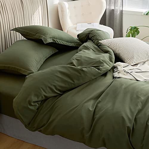 VClife Army Green Duvet Cover Queen Bedding Set Soft Washed Microfiber Forest Green Comforter Quilt Cover 3 Pieces Olive Green Duvet Cover with Zipper - 1 Queen Army Green Duvet Cover 2 Pillow Shams
