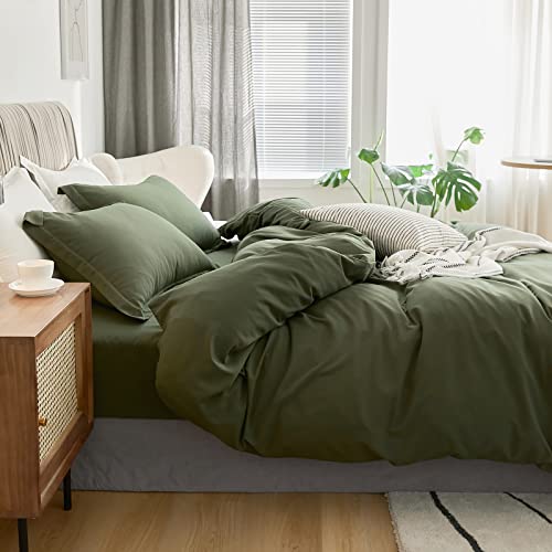 VClife Army Green Duvet Cover Queen Bedding Set Soft Washed Microfiber Forest Green Comforter Quilt Cover 3 Pieces Olive Green Duvet Cover with Zipper - 1 Queen Army Green Duvet Cover 2 Pillow Shams