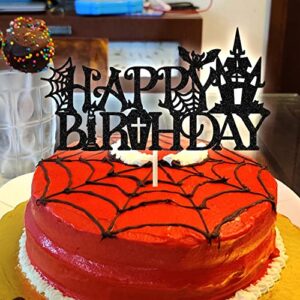 Black Glitter Halloween Happy Birthday Cake Topper, Birthday Witch/Rip Twenties, Halloween Themed Birthday Party Decorations