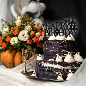 Black Glitter Halloween Happy Birthday Cake Topper, Birthday Witch/Rip Twenties, Halloween Themed Birthday Party Decorations