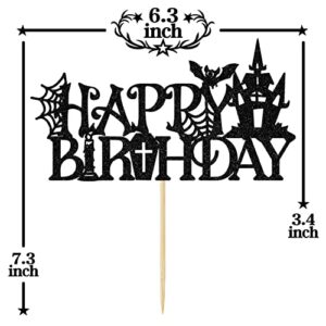 Black Glitter Halloween Happy Birthday Cake Topper, Birthday Witch/Rip Twenties, Halloween Themed Birthday Party Decorations