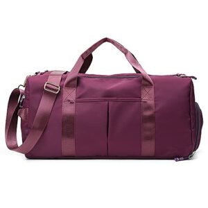 small gym bag for women and men, workout bag for sports and weekend getaway, waterproof dufflebag with shoe and wet clothes compartments (purple)