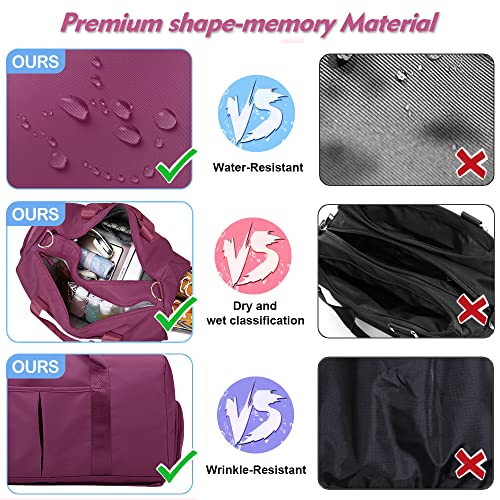 Small Gym Bag for Women and Men, Workout Bag for Sports and Weekend Getaway, Waterproof Dufflebag with Shoe and Wet Clothes Compartments (Purple)