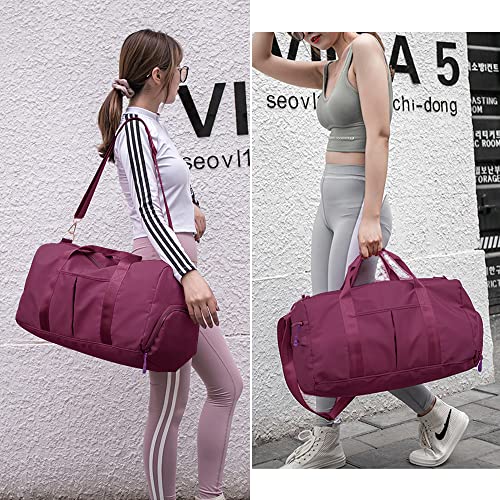 Small Gym Bag for Women and Men, Workout Bag for Sports and Weekend Getaway, Waterproof Dufflebag with Shoe and Wet Clothes Compartments (Purple)