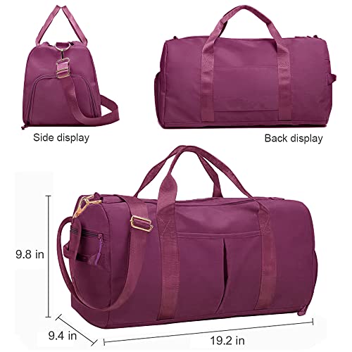 Small Gym Bag for Women and Men, Workout Bag for Sports and Weekend Getaway, Waterproof Dufflebag with Shoe and Wet Clothes Compartments (Purple)