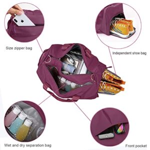 Small Gym Bag for Women and Men, Workout Bag for Sports and Weekend Getaway, Waterproof Dufflebag with Shoe and Wet Clothes Compartments (Purple)