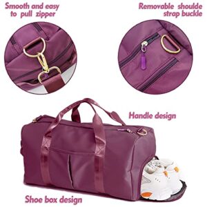Small Gym Bag for Women and Men, Workout Bag for Sports and Weekend Getaway, Waterproof Dufflebag with Shoe and Wet Clothes Compartments (Purple)