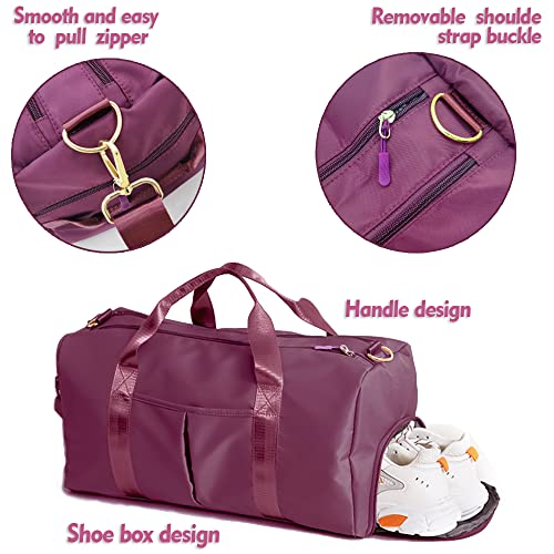 Small Gym Bag for Women and Men, Workout Bag for Sports and Weekend Getaway, Waterproof Dufflebag with Shoe and Wet Clothes Compartments (Purple)