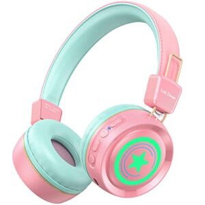 link dream kids bluetooth headphones with microphone for school on-ear headphone toddler children wireless headphone headset with led lights compatible with cellphone/computer/tablet/ipad (pink)
