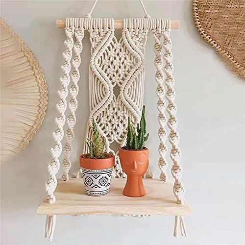 Ywreeddace Macrame Wall Hanging Shelf，Handmade Boho Rope Plant Hanger Holder for Decor