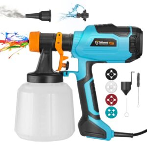 hvlp power paint sprayer, gogonova 1400ml large container electric spray gun with cleaning&blowing functions, 4 nozzles, 3 patterns and filter for home exterior, interior, fence, shed and cabinet