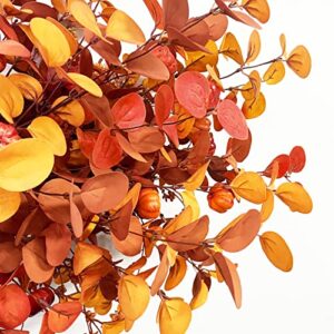 6 Pcs Fall Artificial Eucalyptus Stems Home Decor 32''/80cm Tall Fall Flowers Eucalyptus Leaves Berry Pumpkins for Autumn Thanksgiving Floral Arrangement Wedding Farmhouse Decorations Indoor Outdoor