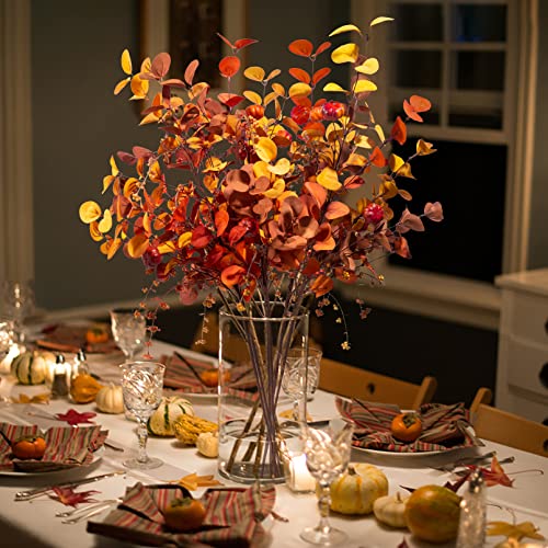 6 Pcs Fall Artificial Eucalyptus Stems Home Decor 32''/80cm Tall Fall Flowers Eucalyptus Leaves Berry Pumpkins for Autumn Thanksgiving Floral Arrangement Wedding Farmhouse Decorations Indoor Outdoor