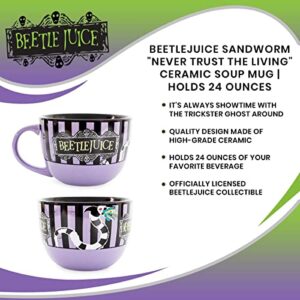 Silver Buffalo Beetlejuice Sandworm Never Trust The Living Ceramic Soup Mug | 24-Ounce Bowl for Ice Cream, Cereal, Oatmeal | Large Coffee Cup for Espresso, Caffeine | Tim Burton and Collectibles