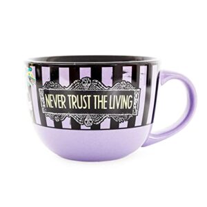 Silver Buffalo Beetlejuice Sandworm Never Trust The Living Ceramic Soup Mug | 24-Ounce Bowl for Ice Cream, Cereal, Oatmeal | Large Coffee Cup for Espresso, Caffeine | Tim Burton and Collectibles