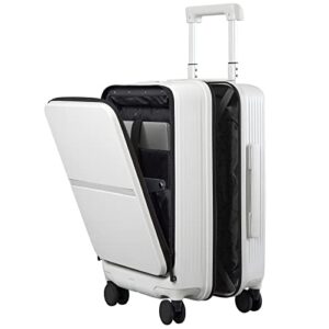 hanke carry on luggage airline approved, tsa luggage lighiweight carry on suitcase hard shell travel luggage suit case with wheels rolling luggage with front pocket(grayish white)