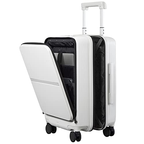 Hanke Carry On Luggage Airline Approved, TSA Luggage Lighiweight Carry On Suitcase hard shell Travel Luggage Suit Case with Wheels Rolling Luggage with Front Pocket(Grayish white)