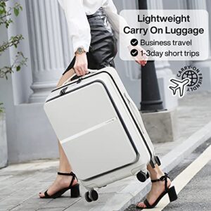 Hanke Carry On Luggage Airline Approved, TSA Luggage Lighiweight Carry On Suitcase hard shell Travel Luggage Suit Case with Wheels Rolling Luggage with Front Pocket(Grayish white)