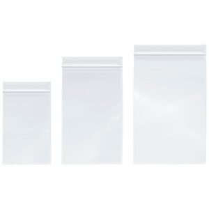 plymor zipper reclosable plastic bags, 2 mil variety pack, 4" x 6" (100), 5" x 8" (100), 6" x 9" (100)