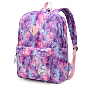 vaschy backpack for school, lightweight water resistant bookbag casual daypack for middle school teen girls pink galaxy