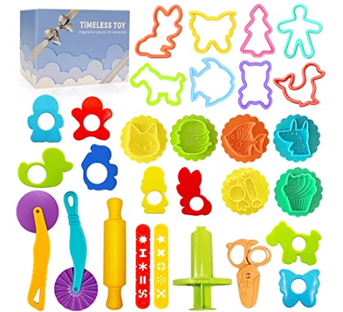 Play Dough Tools Set for Kids - Playdough Toys Accessories with Stamps Cutter Scissor Rolling Pin and Storage Box, Party Favors Set for Age 2-8