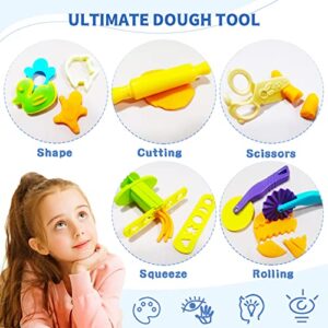 Play Dough Tools Set for Kids - Playdough Toys Accessories with Stamps Cutter Scissor Rolling Pin and Storage Box, Party Favors Set for Age 2-8