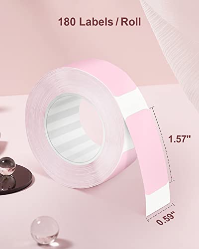 POLONO Thermal Label Maker Tape Adapted P10 Label Maker, Standard Laminated Office Labeling, 15mmx40mm/0.5x1.57inch, 180 Labels/Roll, P10 Thermal Printing Label Paper (Pink)