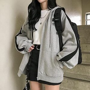 Womens Zip Up Hoodie Fashion Oversize Solid Hoodies Y2k Egirl Baggy Sweatshirts Hippie Top Teen Girls Fairy Grunge Sweater