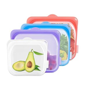 inkbird reusable silicone bags for food storage bundle 4-pack, bpa free food grade meal prep food storage containers set, for lunch, travel, freezer, oven, microwave, dishwasher safe, leakproof