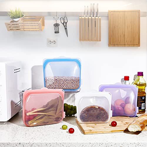 INKBIRD Reusable Silicone Bags for Food Storage Bundle 4-Pack, BPA Free Food Grade Meal Prep Food Storage Containers Set, for Lunch, Travel, Freezer, Oven, Microwave, Dishwasher Safe, Leakproof