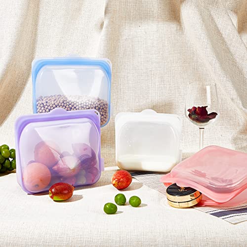 INKBIRD Reusable Silicone Bags for Food Storage Bundle 4-Pack, BPA Free Food Grade Meal Prep Food Storage Containers Set, for Lunch, Travel, Freezer, Oven, Microwave, Dishwasher Safe, Leakproof