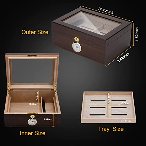 Bald Eagle Cedar Cigar Humidors with Hygrometer, Handcrafted Cigar Box with Humidifier, Glass Top Humidor Box with Cigar Accessories, Luxury Cigar Case Sapele Walnut Finish 35-60 Cigars