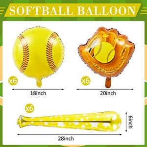 18 Pcs Softball Foil Balloons Softball Party Decorations 18 Inch Ball 20 Inch Glove 30 Inch Bat Balloons Sports Theme Softball Party Favors Softball Birthday Party Supplies for Gifts Props