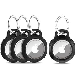 sevrok airtag holder keychain case, apple air tag accessories, solid full-body protection anit-sratch clear shell, works with keychain, bags, dog collar, luggage and more, 4 pack black