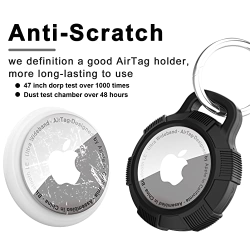 SEVROK AirTag Holder Keychain Case, Apple Air Tag Accessories, Solid Full-Body Protection Anit-Sratch Clear Shell, Works with Keychain, Bags, Dog Collar, Luggage and More, 4 Pack Black