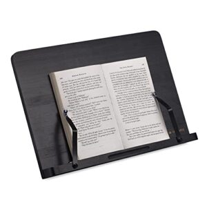 navaris bamboo book stand - hands-free reading recipe cookbook tablet holder with 2 adjustable metal page holders with grips - bamboo easel - black