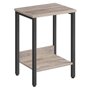 alloswell end table, side table with storage shelf, slim nightstand, steel frame, for living room, study, bedroom, industrial design, greige ethg5001