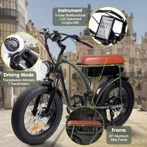 Bezior Electric Bike XF001 for Adults, 20" x 4.0 Fat Tire Electric Bicycle, UL Certified 1000w Motor 48V 12.5Ah Removable Lithium Battery, 28MPH Snow Beach Mountain E-Bike 7 Speed Gear Ebikes